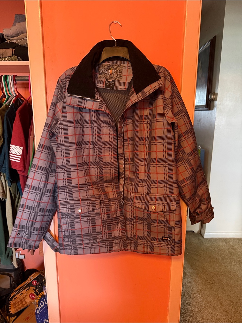 Kerrits Plaid Jacket in Gray and Red Accents